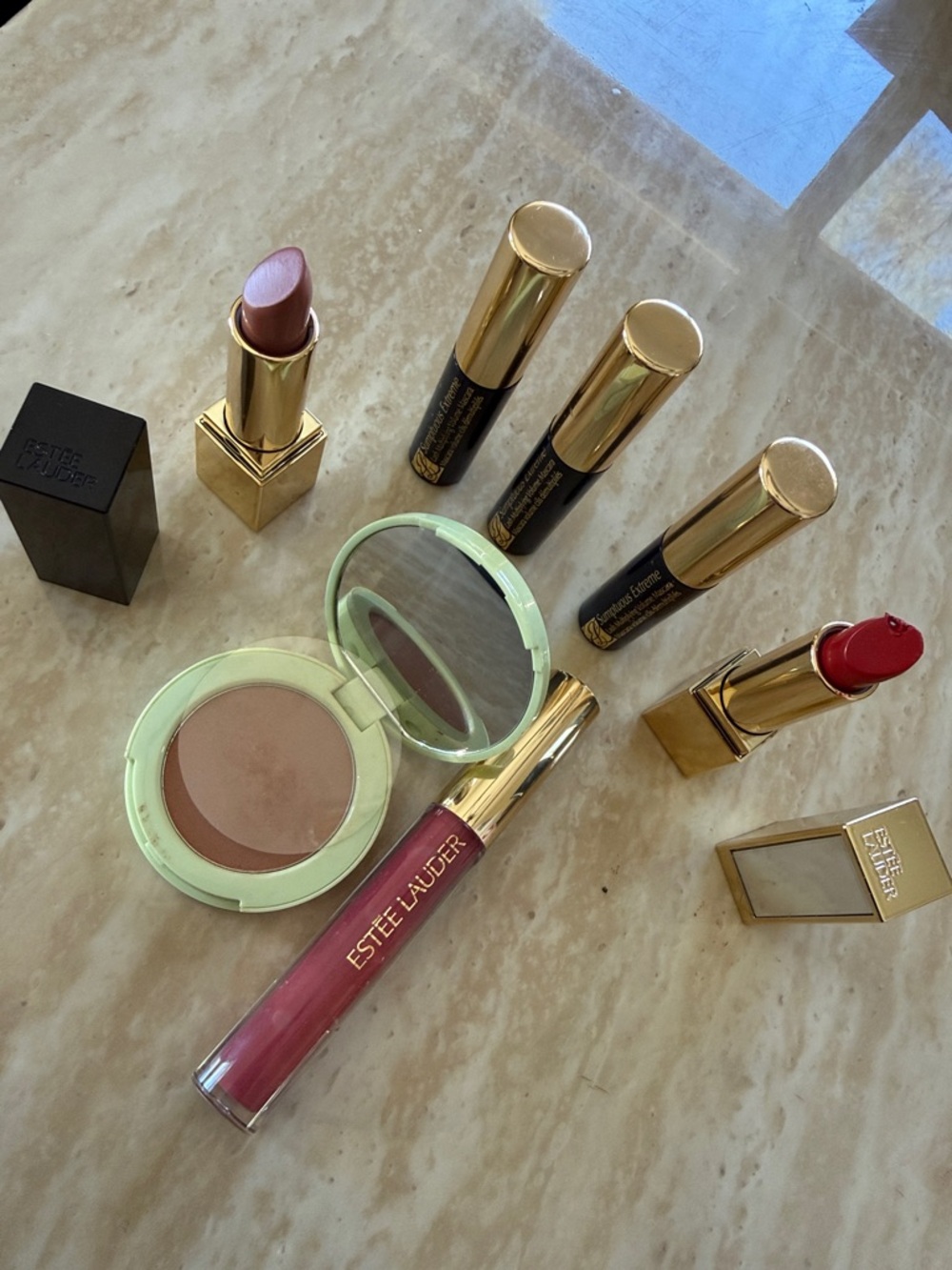 Estee Lauder Pink Lip Gloss and Red & Mauve Lipstick Trio